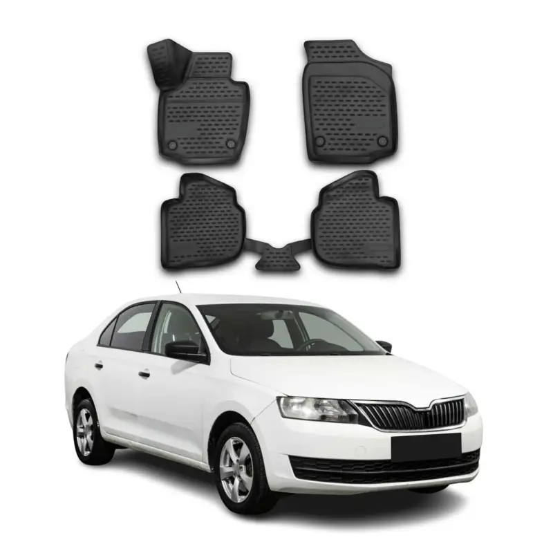 Knallerangebot OMAC Gummimatten Fußmatten für Skoda Rapid 2012-2019 TPE Automatten Schwarz 4x