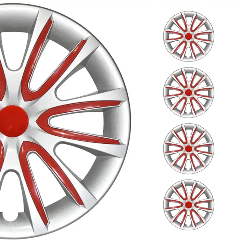 4x Radblenden Radkappen Radzierblenden für 14" Zoll Stahlfelgen Grau Rot Sofort Bestellen