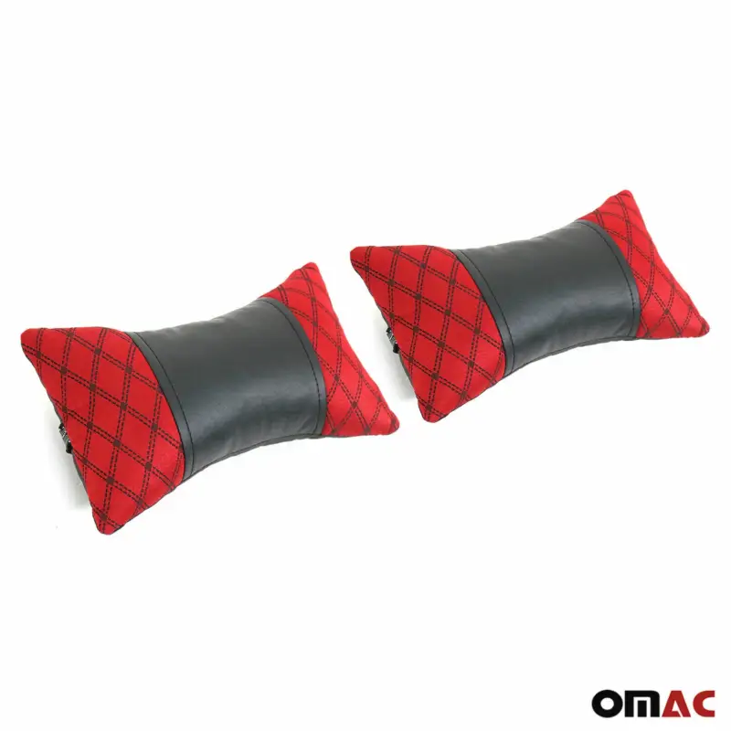 2 Stück KFZ Auto Kopfstütze Autositzkissen Nackenkissen Leder Schwarz Rot 8x30cm Schnäppchen