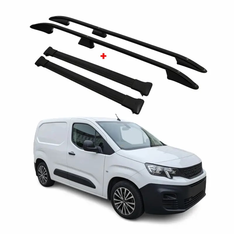 Versand Am Gleichen Tag Dachreling + Dachträger für Peugeot Partner 2018-2024 Kurzer Alu Schwarz 4x