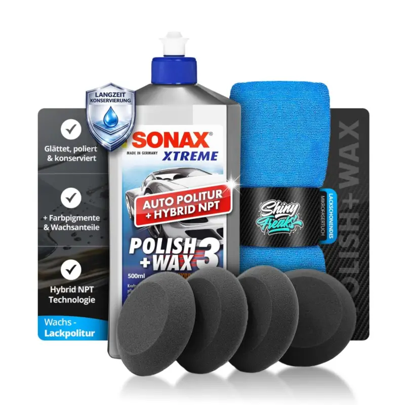 Expressversand SONAX Politur Set XTREME Polish Wax 3 Hybrid NPT 500ml + Zubehör (6-teilig)