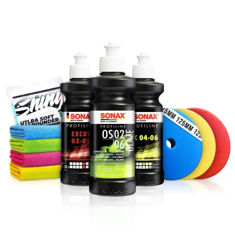Sonax Auto Politur Set: ExCut 05-05 + Ex 04-06 + OS 02-06 (je 250ml) Autopolitur Set inkl. Premium Polierpads (Ø125mm) | 10-teilig Direkt Vom Hersteller