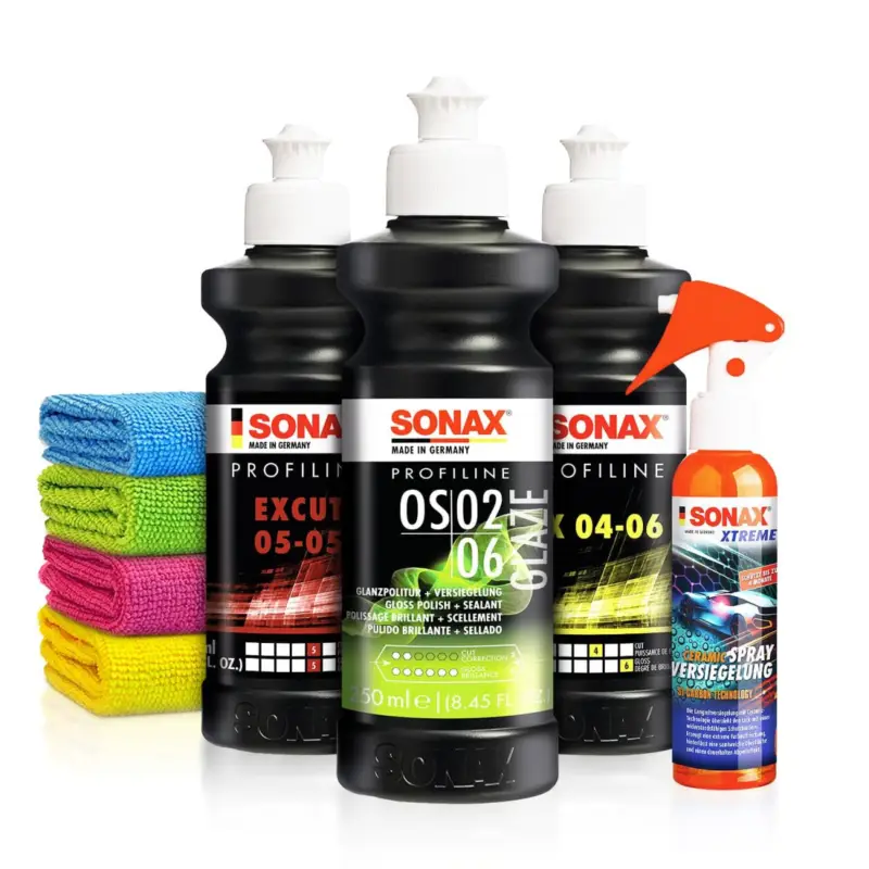 Schnäppchen SONAX Politur Set PROFILINE 250ml + Ceramic QuickDetailer + Tücher (8-teilig)