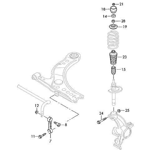 Abverkauf Befestigungsteile Stoßdämpfer & Stabilisator, vorn (Golf 4, Bora..)