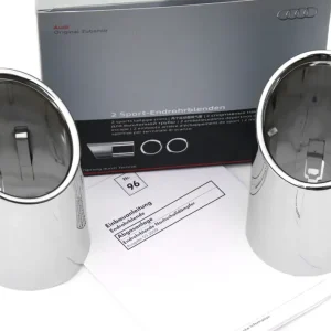 Zertifiziert Sport-Endrohrblenden-Satz links & rechts Original Audi A4 B9 8W Sport Auspuff Chrom