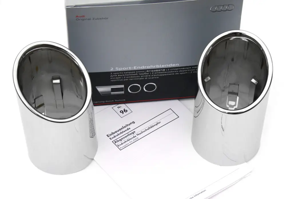 Zertifiziert Sport-Endrohrblenden-Satz links & rechts Original Audi A4 B9 8W Sport Auspuff Chrom