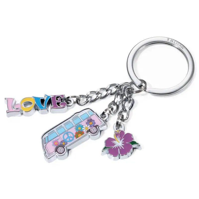 Garantierte Lieferung Schlüsselanhänger CALIFORNIA T1 VW Bulli Hippie Look Blume Love Keyring KR15-19