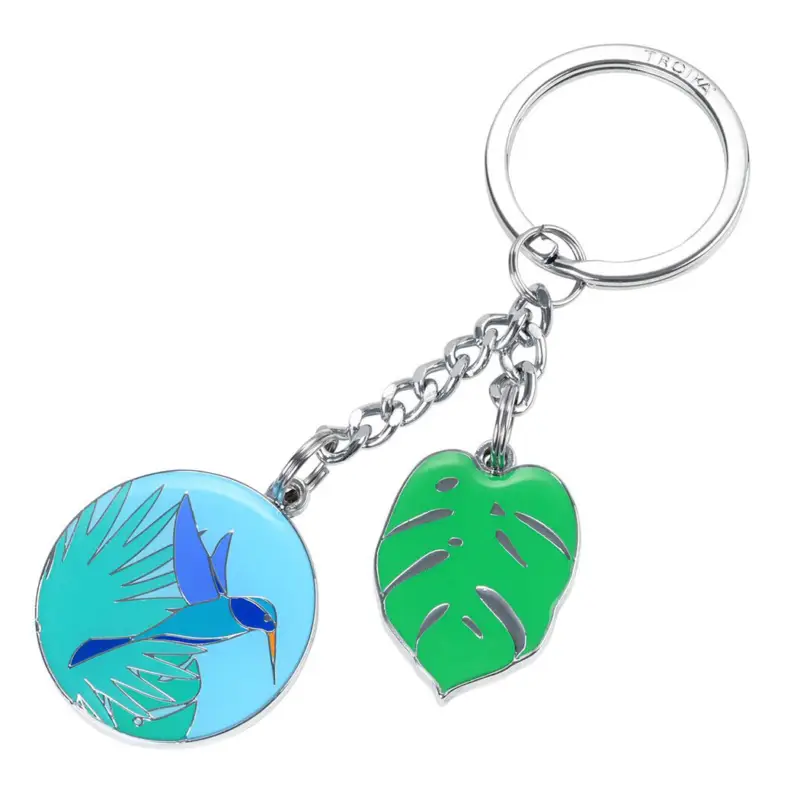 Ausverkauf Schlüsselanhänger KOLIBRI Monstera Blatt Emaile blau/türkis Anhänger KR23-11