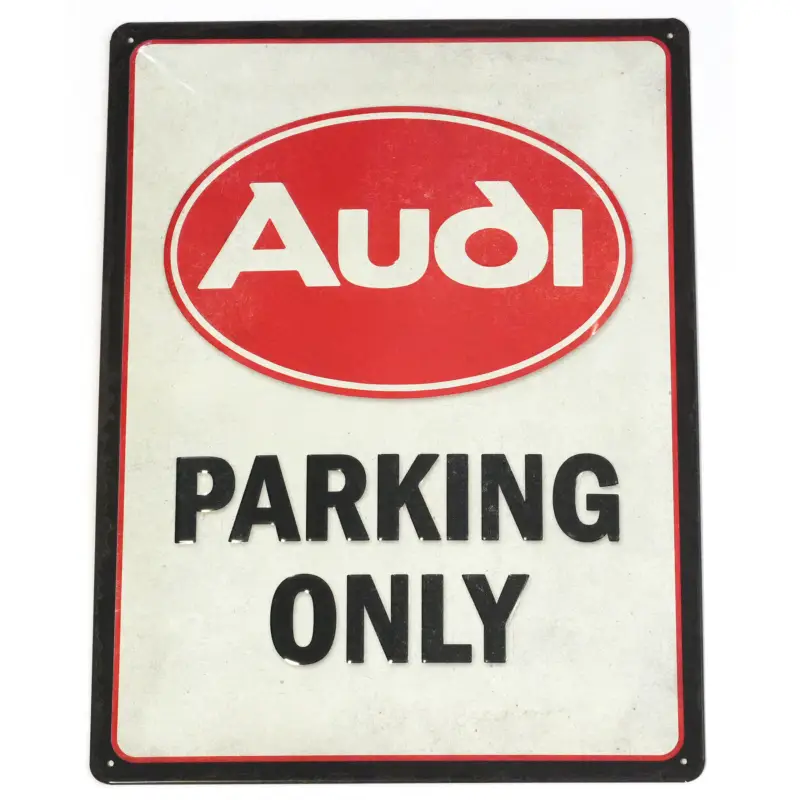 Markenprodukt Audi Blechschild Audi Oval "PARKING ONLY" 3D Prägung Stahlblech Schild A8-8974