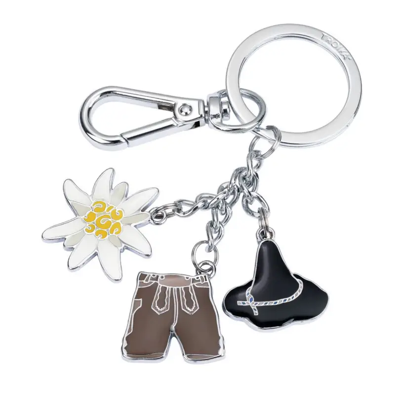 Schlüsselanhänger LEDERHOSE OKTOBERFEST Karabiner Lederhose Edelweiß Hut Keyring KR24-72 Preiswert