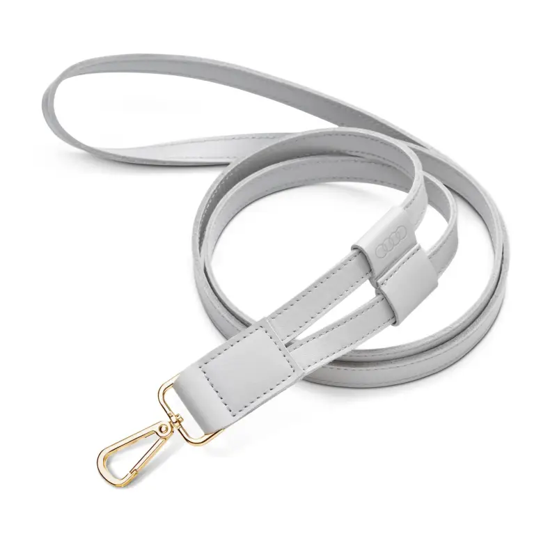 Original Audi Schlüsselband Karabiner Damen Leder Ringe Logo Lanyard grau 3182400100 Kracherpreis
