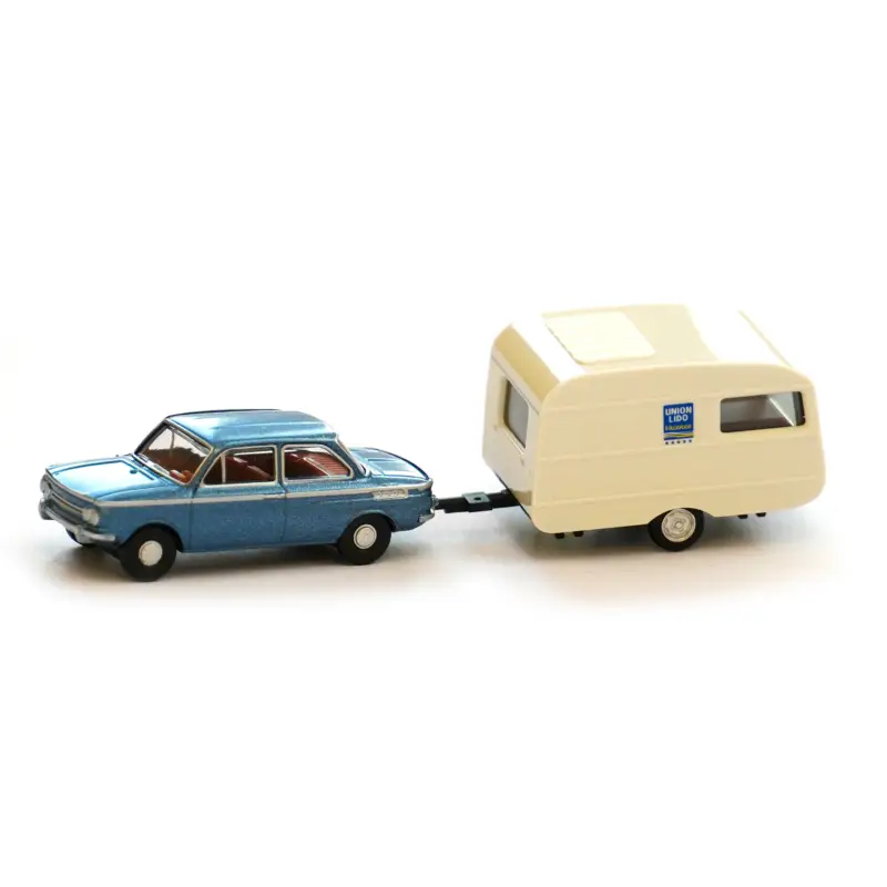 Schneller Versand Audi NSU TT mit Wohnanhänger Modellauto 1:87 Miniatur Modell A5-5217